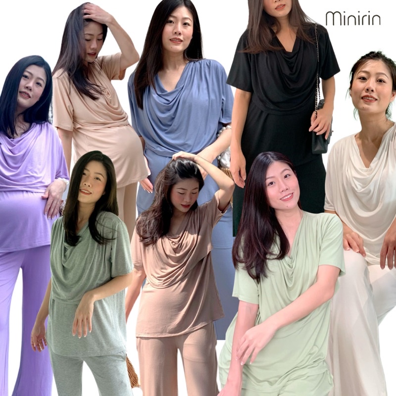 Minirin MN11 & MT04 เสื้อคลุมท้อง เสื้อให้นม กางเกงคลุมท้อง เซตคลุมท้อง ราคา 690 บาท*ส่งฟรี