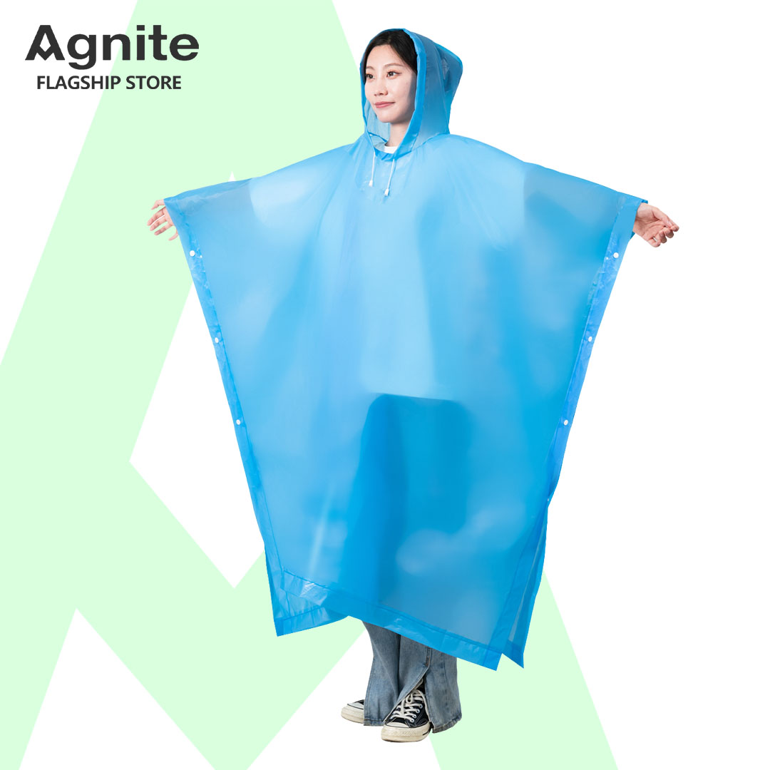 Agnite Raincoat, Raincoat, Portable Raincoat Hooded with Straps, Lightweight, Easy to Carry, Thick Material, Durable, Has Front Buttons, Raincoat