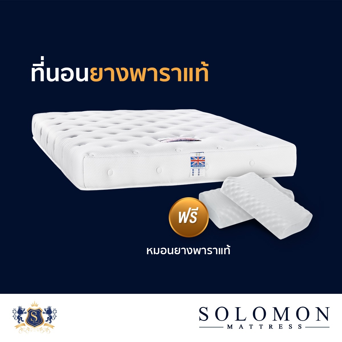 Solomon mattress ที่นอน ยางพารา ผ้านุ่มขาว คิ้วเดียว ตัวหนา รุ่น Para Southern ขนาด 3.5 / 5 / 6 ฟุต 6นิ้ว ฟรี หมอนยางพาราแท้ 2ใบ ราคา 1490 บาท