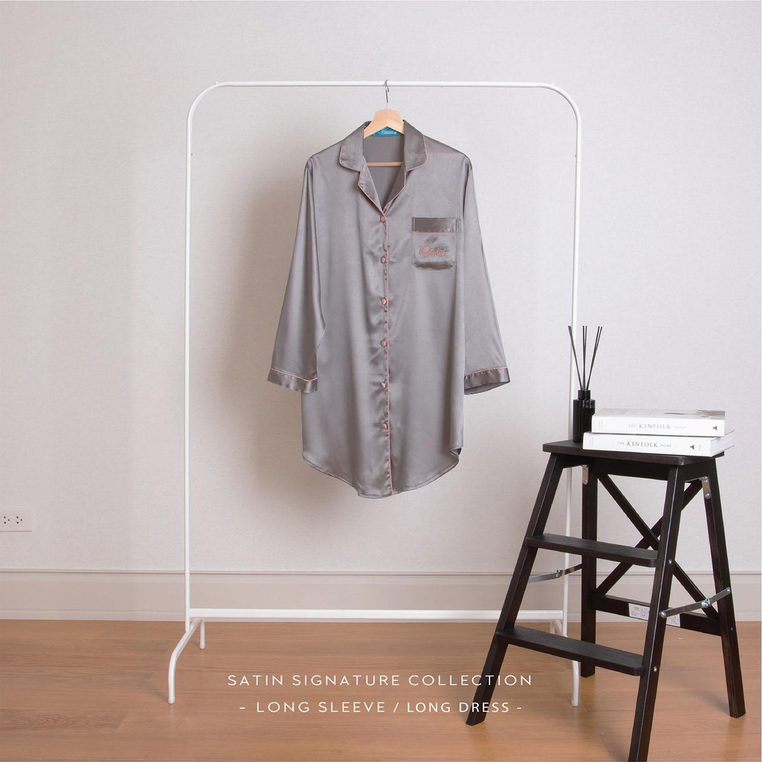 Vana Sleepwear - ชุดนอนซาติน Vana กระโปรงแขนยาว สีพื้น