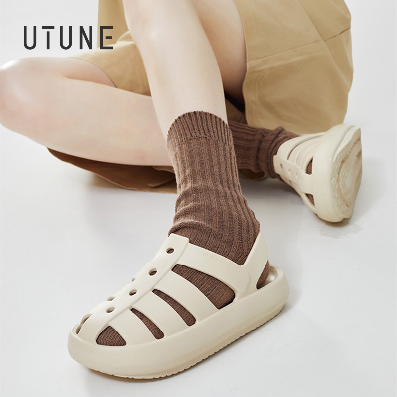 UTUNE Roman Sandals for Women Men Couple Outdoor Beach Shoes Summer EVA Rubber Thick Cushion Breathable Non-slip Platform Sandal ราคา 439 บาท*ส่งฟรี