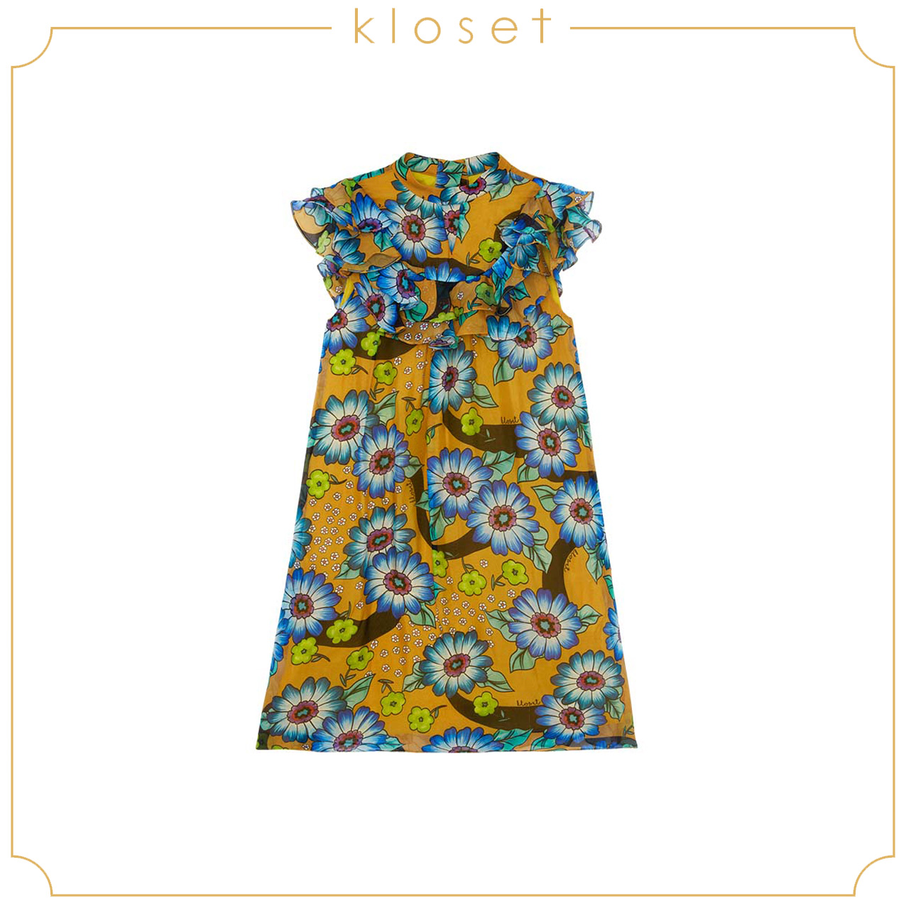 KLOSET Ruffle Midi Dress (AW20 - KD005) ชุดเดรสเด็กแขนกุด ลายดอกไม้ ราคา 1,755 บาท*ส่งฟรี