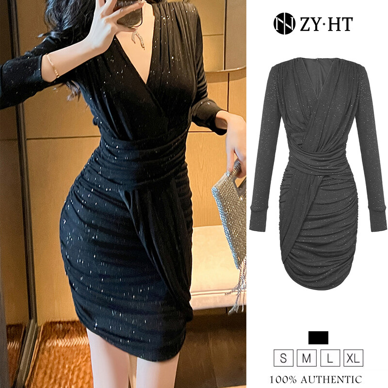 ZY.HT EraVogue เดรสผู้หญิง เดรสสีดำ เดรสแขนยาว เดรสผ้าเงา เดรสคอวี เดรสไฮโซ เดรสออกงาน เดรสไปงานแต่ง เดรสฝรั่งเศส 9685 ราคา 1,689 บาท*ส่งฟรี