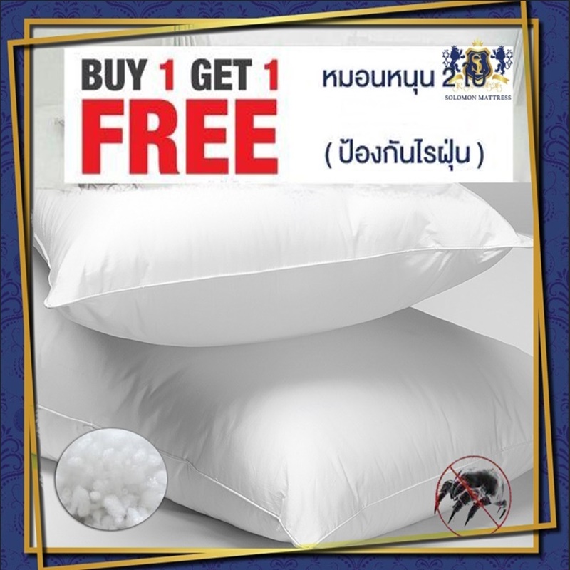 Solomon mattress หมอนหนุนสุขภาพ ป้องกันไรฝุ่น (White) ฟรีไปเลยซื้อ 1 แถม 1