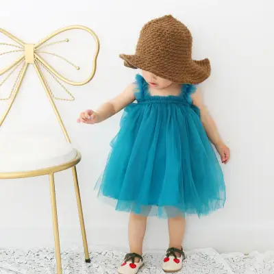 Baby Dress Girls Mesh Tutu Grown Blue Cute Sling dresses Fashion Kid's clothing
