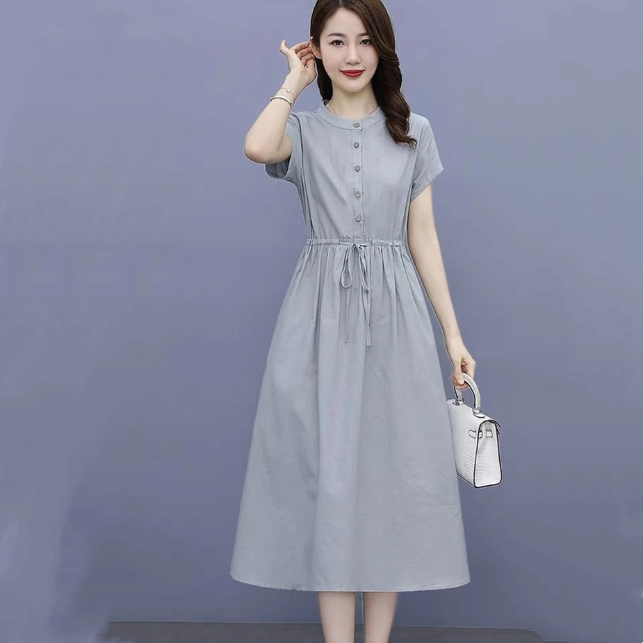 Female temperament cotton and linen dress 2021 new summer style long gentle wind in the reduction of cultivate one's morality show thin skirt ราคา  3,787 บาท*ส่งฟรี