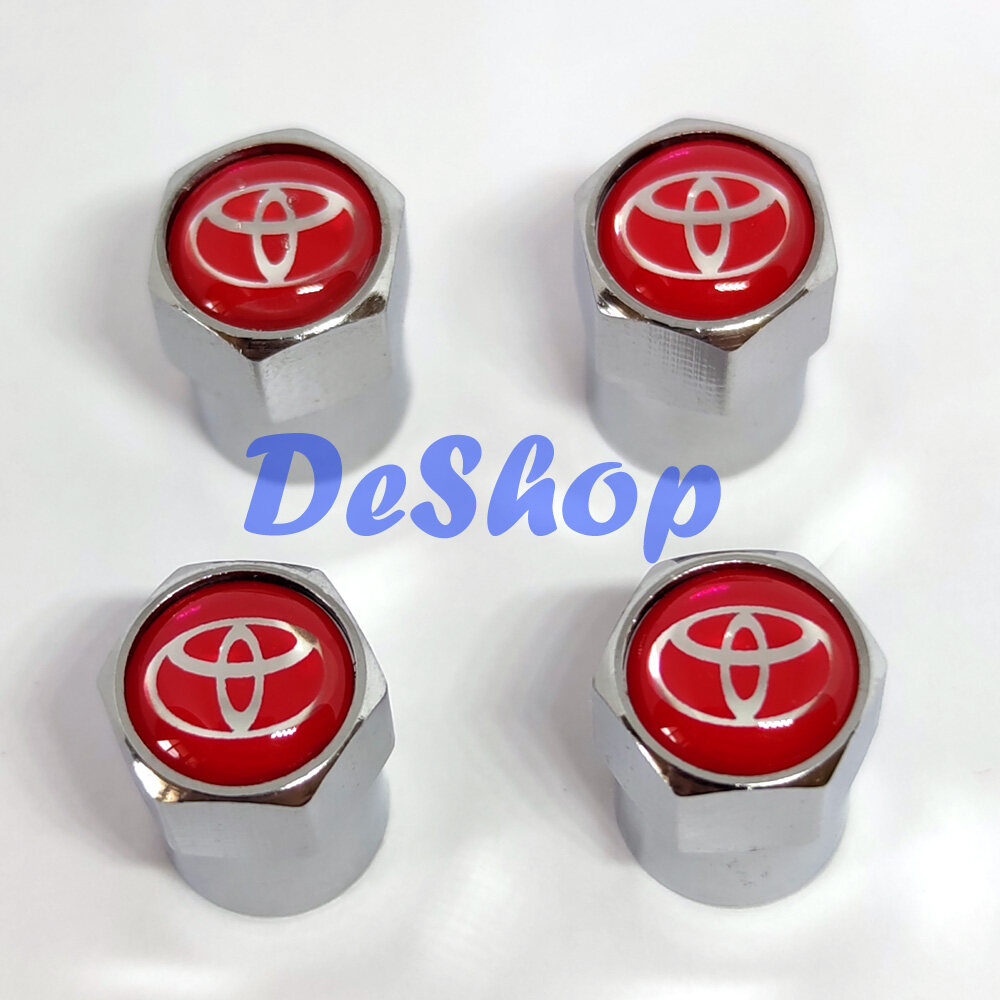 จุกลมยางรถยนต์ พร้อมโลโก้ Toyota สีแดง 1 ชุด (4 อัน) - Car Tire Valve Caps