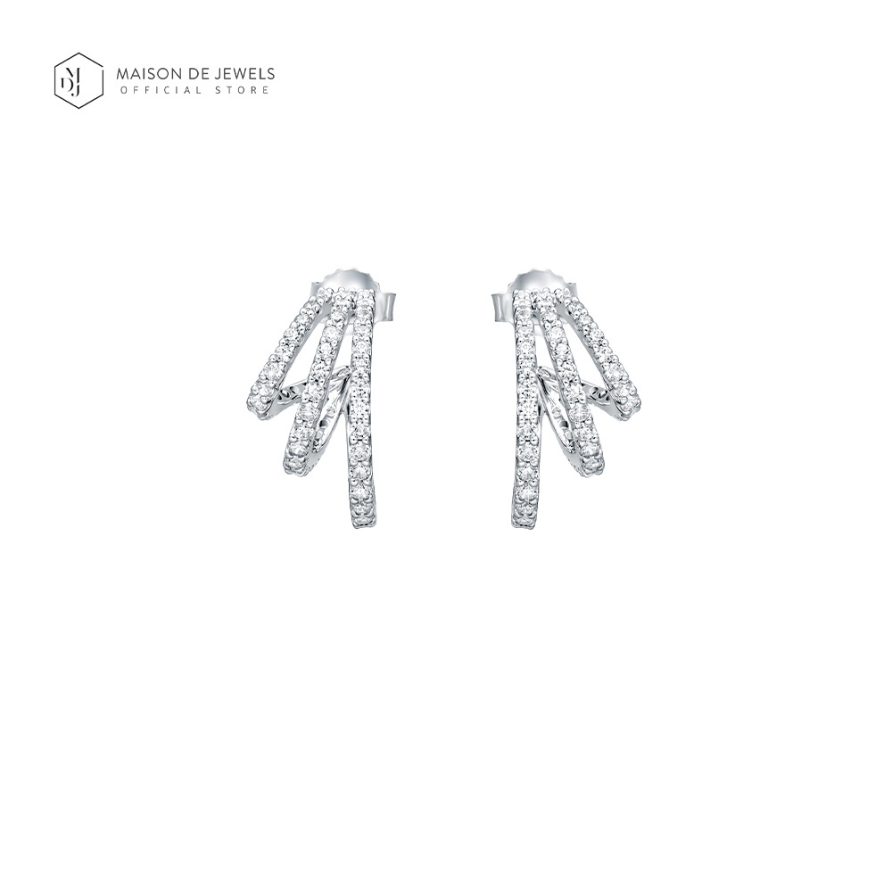 Maison De Jewels - Triple Classic Earrings, Silver Earrings, Hoop Earrings, Event Earrings, Designer Earrings, Cz Diamond Earrings, Everyday Earrings. ราคา 2,413 บาท*ส่งฟรี