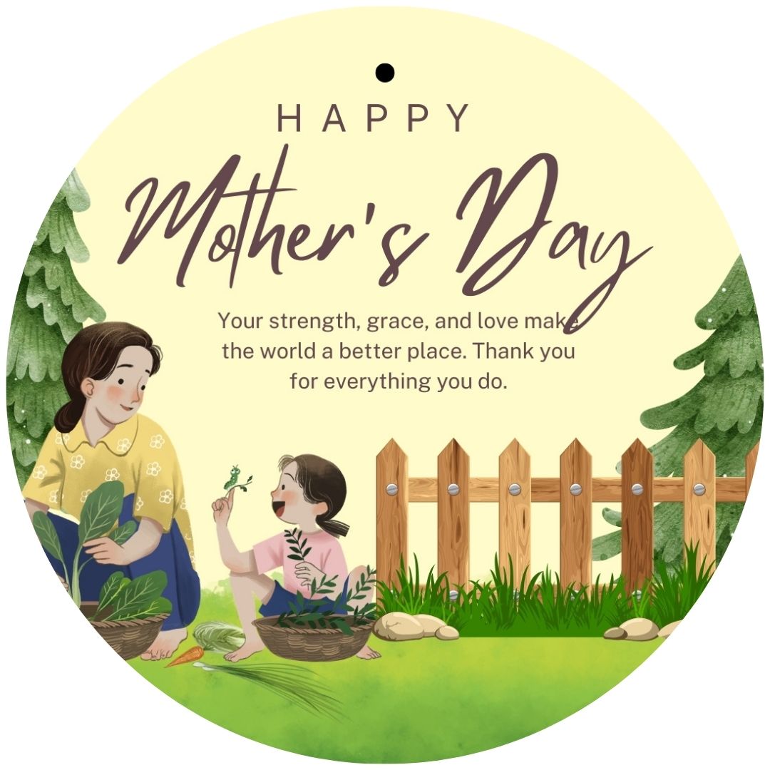 ป้ายห้อยวันแม่ (Happy Mothers Day) ทรงกลม ขนาด 5 cm.[50 ชิ้น] พร้อมเชือก ป้ายห้อยของขวัญวันแม่ /ของชำร่วย สุดมินิมอล