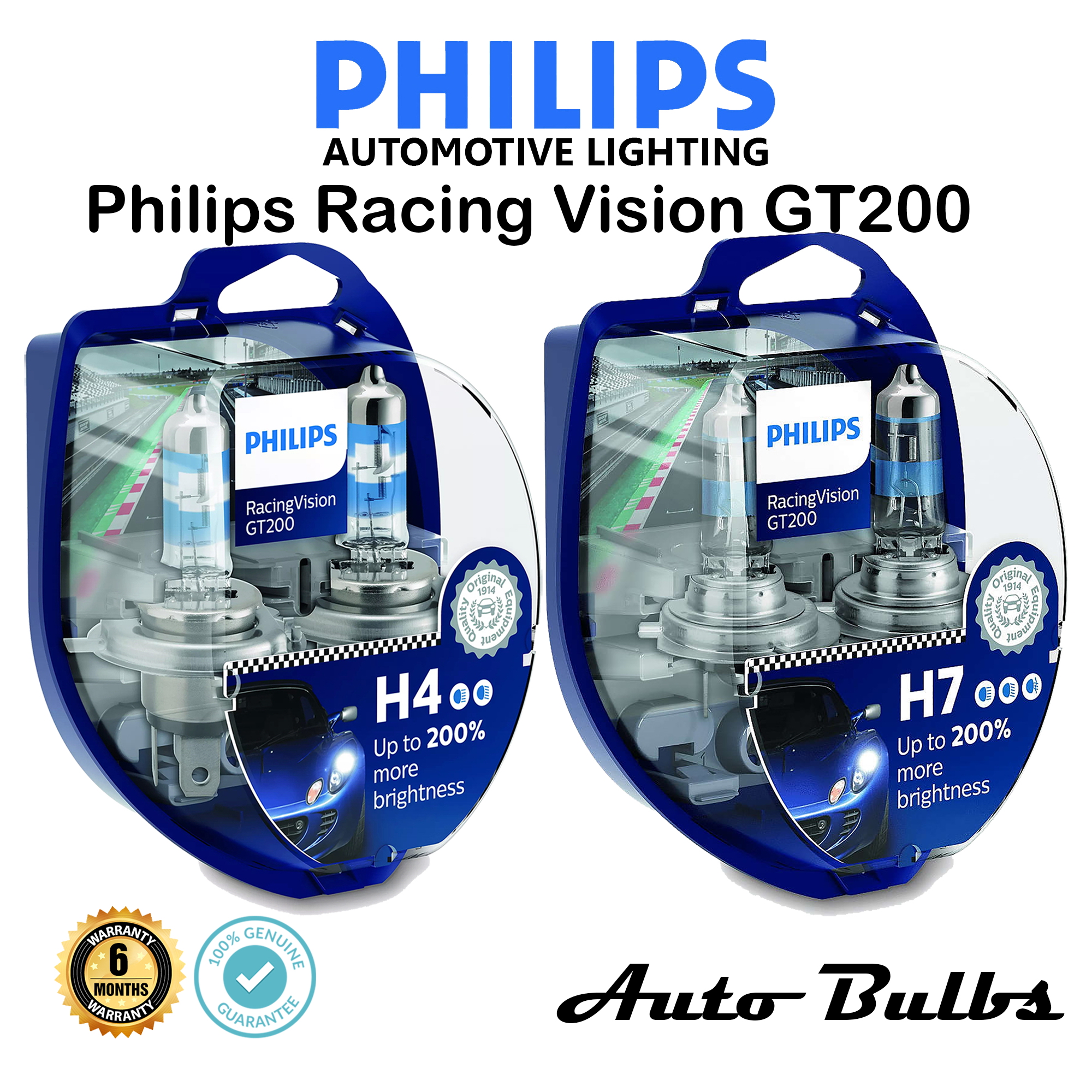 หลอดไฟหน้า Philips Racing Vision GT200 +200% รุ่นใหม่ล่าสุด สว่างที่สุด