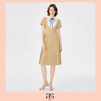[asv aw25] Kristin Midi Dress เดรสผู้หญิง แขนสั้น แต่งคอปก ดีเทลทักซิโด กระโปรงพลีต กระดุมทองหน้า ซิปหลัง