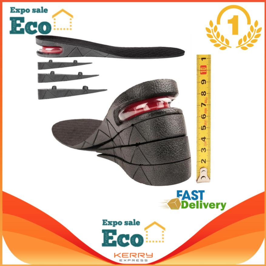 Eco Home แผ่นเสริมส้น 1 คู่ เพิ่มความสูงได้ 4 ระดับ 1 pair Increase Heel Insoles 4 layers 9 cm For Men and Women แบบเต็มเท้า (Black)