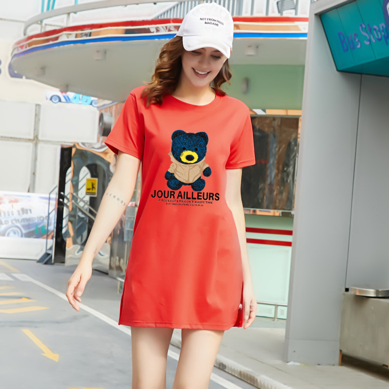Fashion Shop Stoer เสื้อผ้าผู้หญิงแฟชั่นสไตล์เกาหลีสวยเก๋น่ารัก เสื้อยืดเเขนสั้น เสื้อยืดคอกลมทรงยาว Q0155