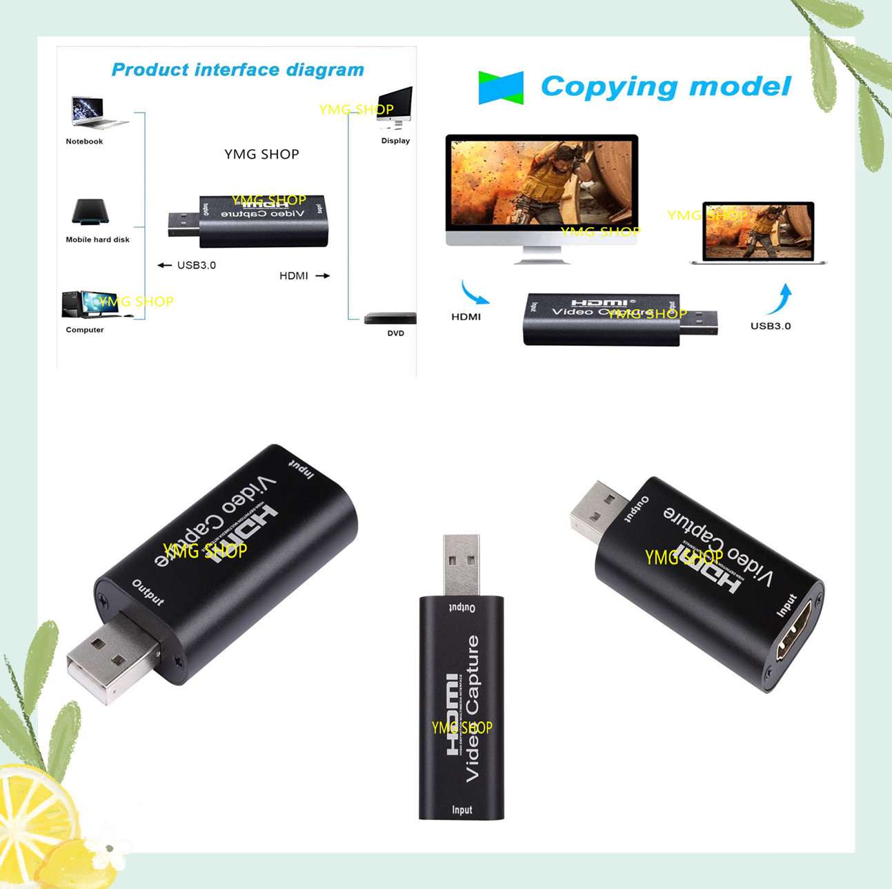 1080P USB 2.0 HdMI Capture Card 1 Channel HdMI Video Capture Card Live Video Box Support OBS