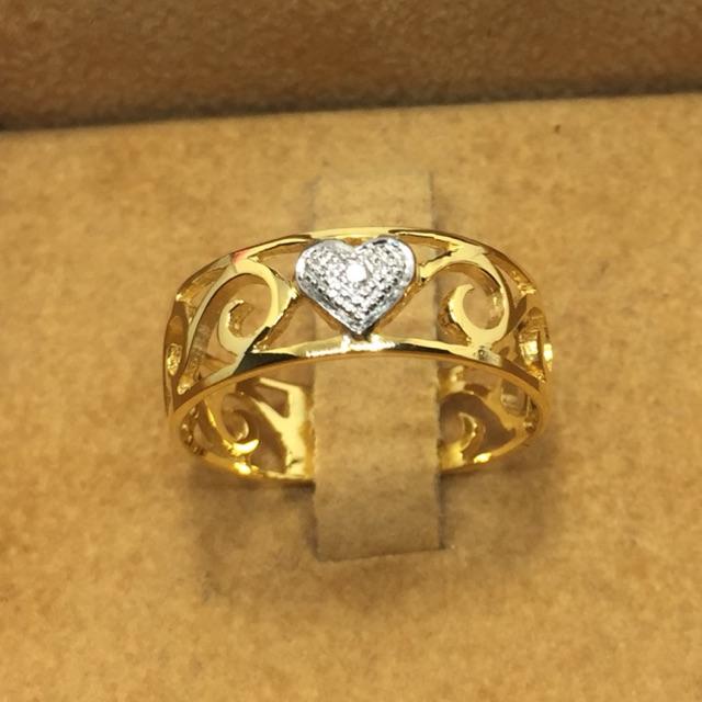 แหวนทองคำแท้เพชรแท้หัวใจฝังเพชรเม็ดเดี่ยวใหญ่