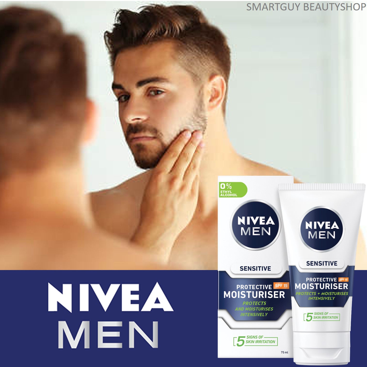 Nivea Men Sensitive Moisturiser 75ml ครีมมอยซ์เจอร์ไรเซอร์บำรุงผิวหน้าผู้ชายสูตรอ่อนโยนสำหรับผิวแพ้ง่ายสินค้านำเข้าจากออสเตรเลียพร้อมส่ง ราคา 990 บาท*ส่งฟรี