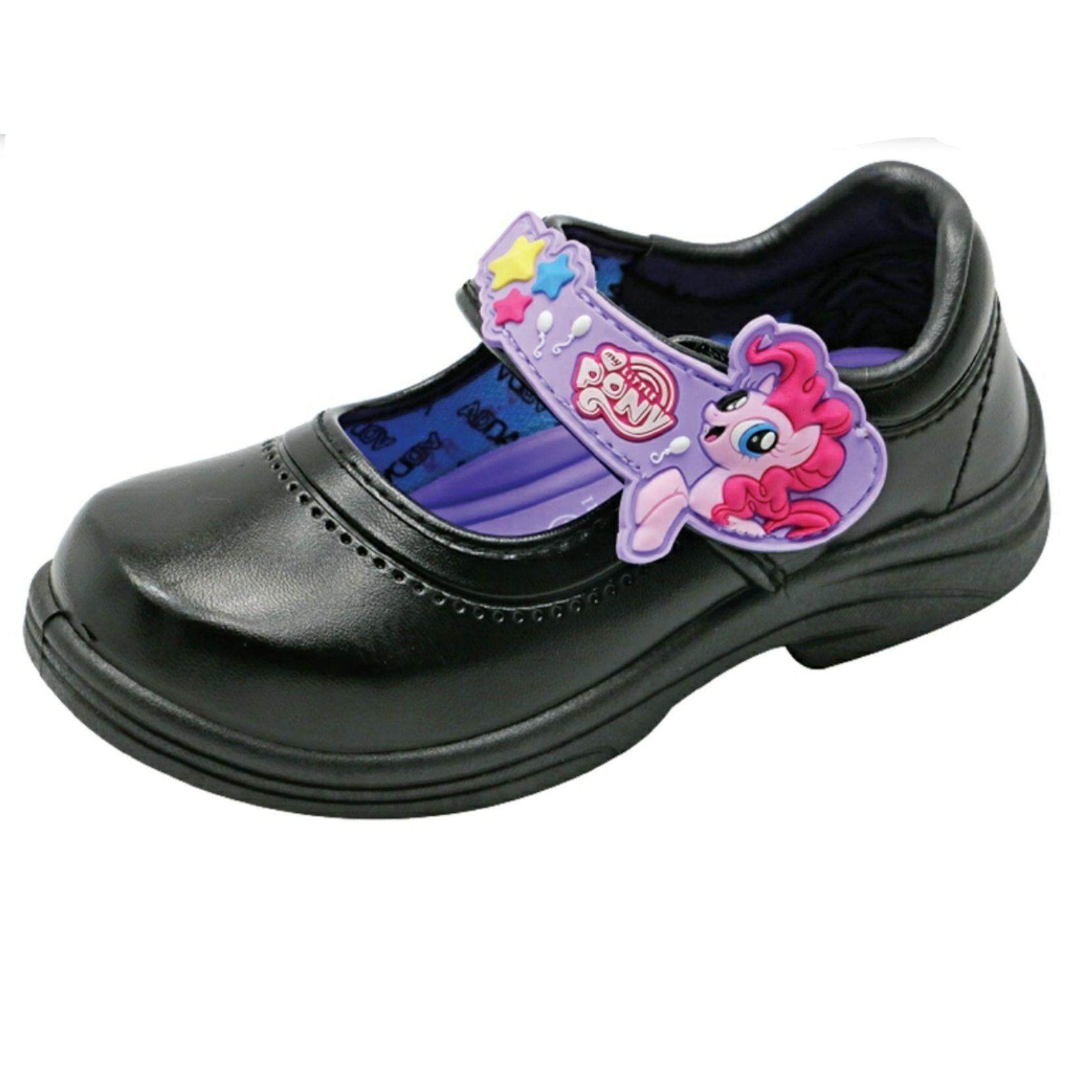 รองเท้านักเรียน ม้าน้อยโพนี่ Pony - รองเท้าหนัง สีดำ เด็กหญิง ลายการ์ตูน