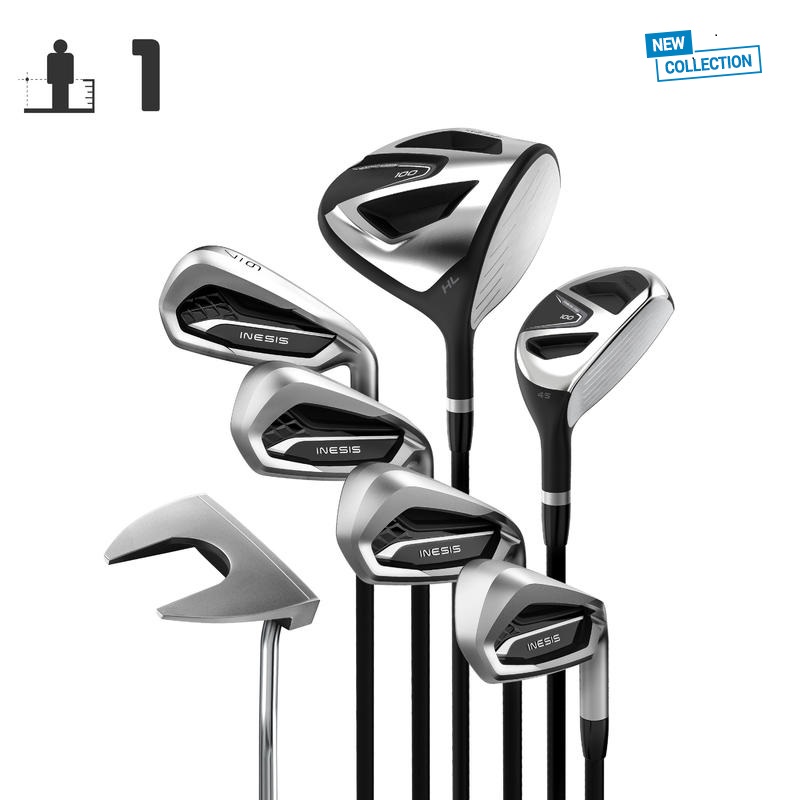 GOLF KIT 7 CLUBS ADULT 100 RIGHT HANDED GRAPHITE SIZE 1 - Black, silver