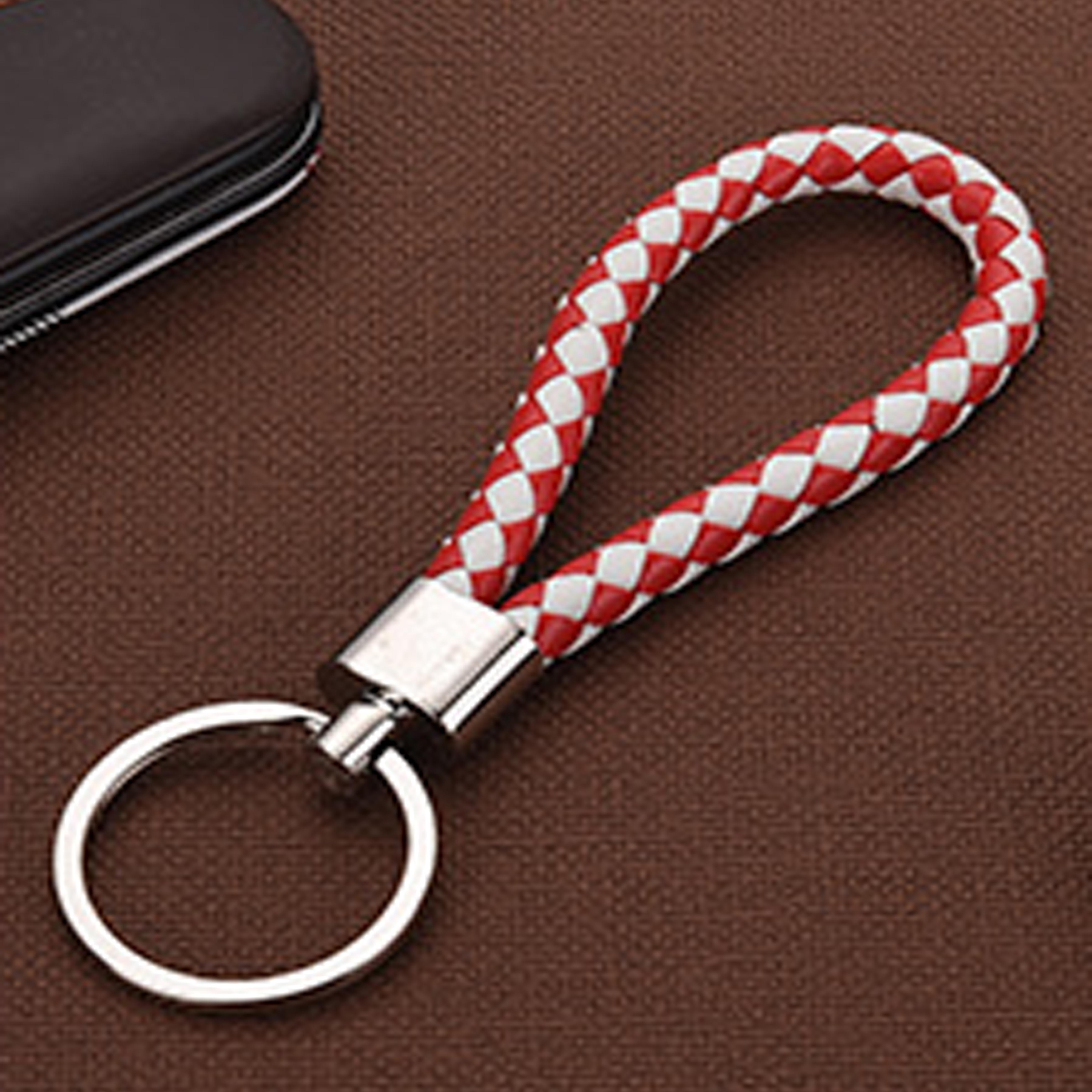 พวงกุญแจสร้างสรรค์  เชือกหนังถักด้วยมือ พวงกุญแจหัวอัลลอยใหม่ simple key chain