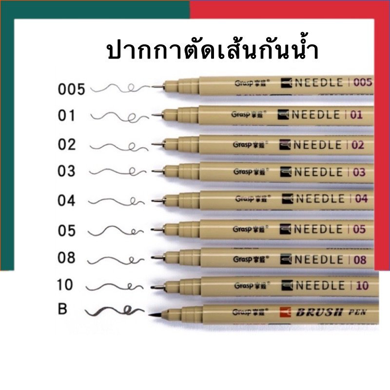 ปากกาตัดเส้น ปากกากราฟฟิก เขียนแบบ กันน้ำ Graps Fineliner หมึกซึม ขนาด 0.05/0.1/0.2/0.3/0.4/0.5/0.8/1.0/Brush grasp UBMarketing