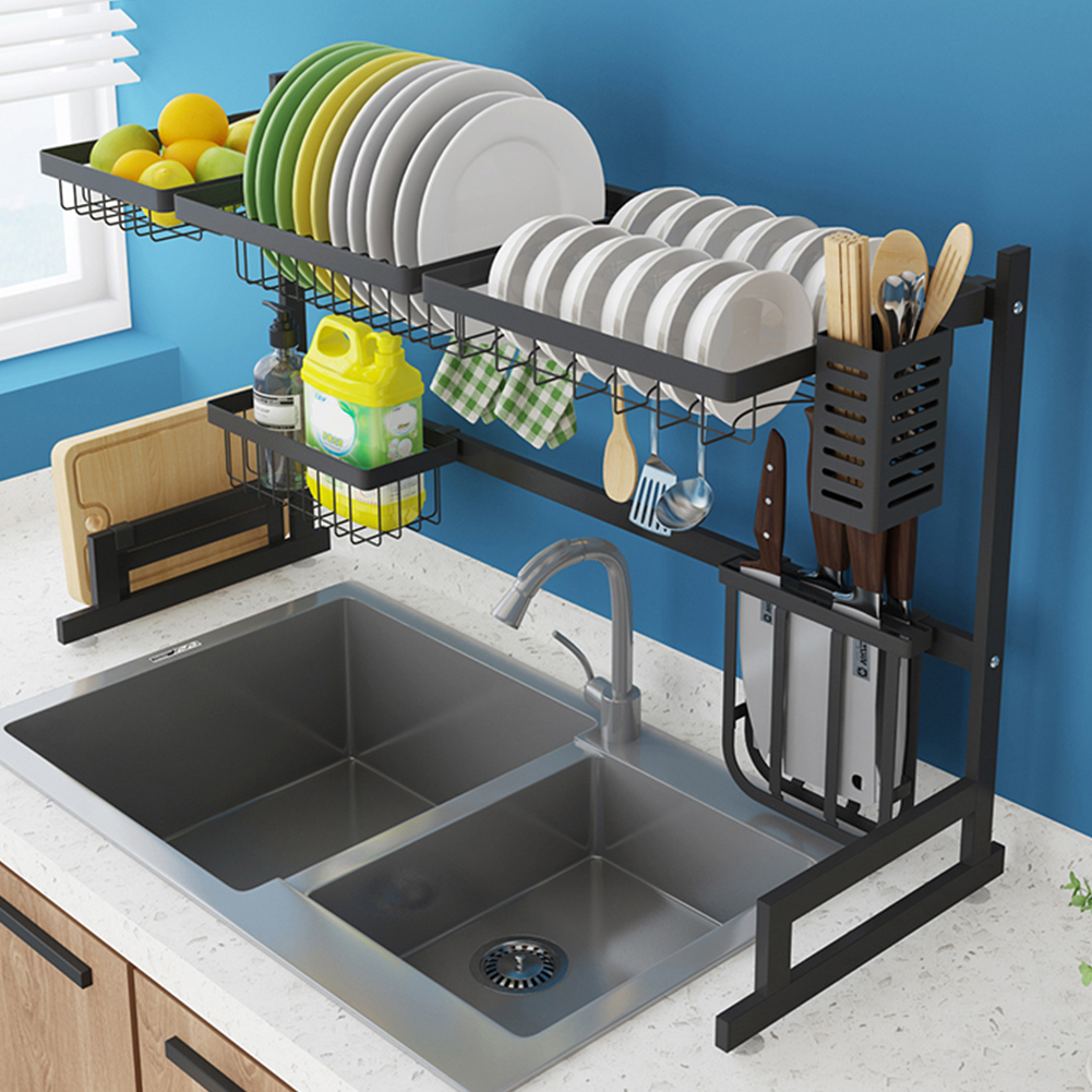 ชั้นวางท่อระบายน้ำ 85cm Dish Rack Over Sink Shelf Stainless Steel Plates Holder Space Saving Drain Organizer Set for Kitchen Storage ราคา 1,317 บาท*ส่งฟรี
