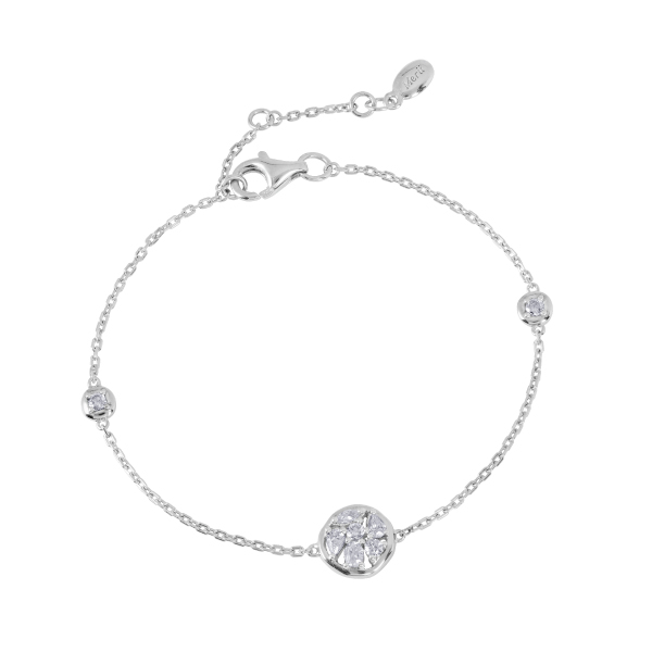 Merii สร้อยข้อมือเงินแท้ 925 ชุบโรเดียม ประดับเพชร CZ ยาว 6 นิ้ว ดีไซน์ 3 จุดคลาสสิก : Liberty 221L0270-01 ราคา 2,240 บาท*ส่งฟรี