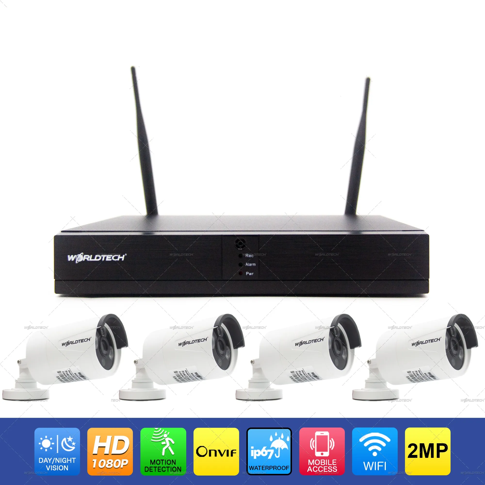 ชุดกล้องวงจรปิดไร้สาย Worldtech SET4 4 CH 3 MP 1080P Security Set Camera CCTV Full HD CCTV WiFi / Wireless Kit Free NVR Recorder กล้องวงจรปิดไร้สาย กล้องวงจรปิด 360° ip camera vstarcam hd camera