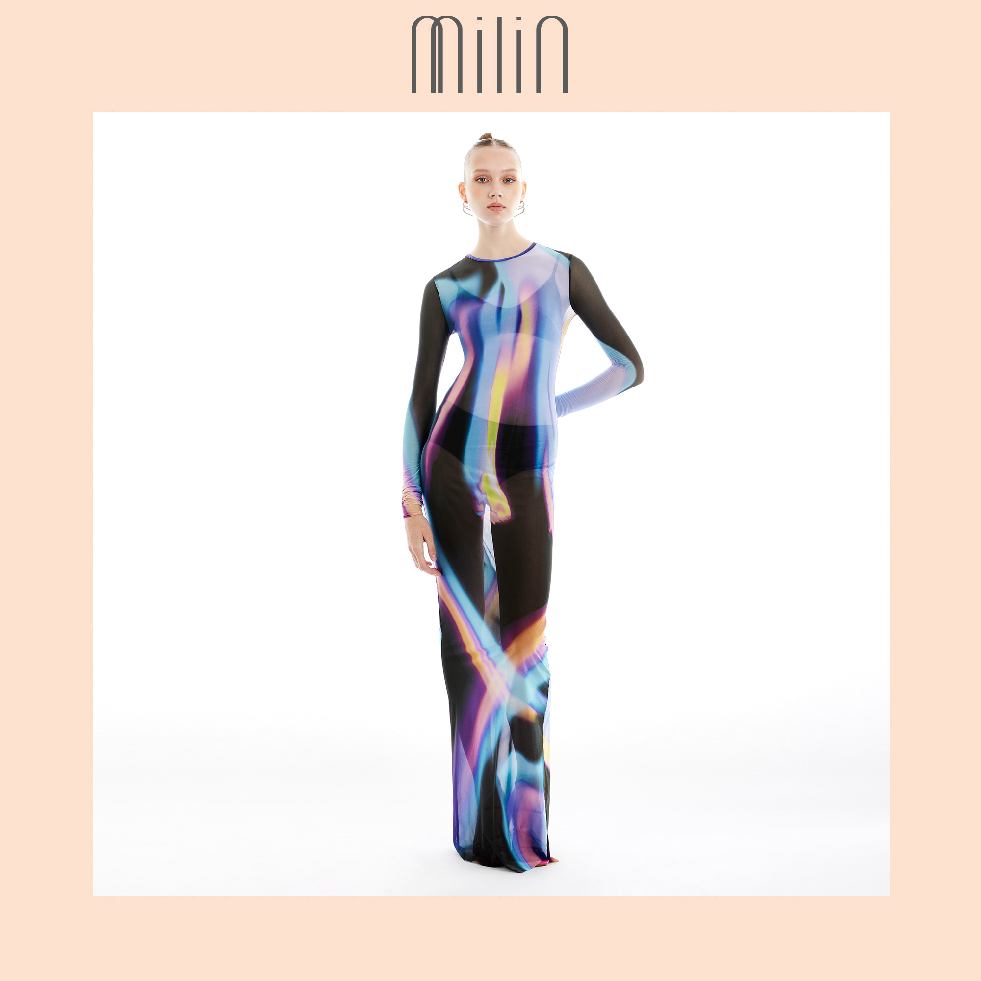 [MILIN] Round neckline see through Maxi dress เดรสยาวคอกลมซีทรูพิมพ์ลาย / Stunning Dress ราคา 2,155 บาท*ส่งฟรี