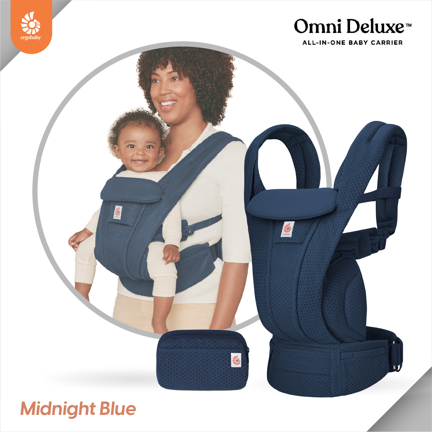 Ergobaby เป้อุ้มเด็ก รุ่น Omni Deluxe Mesh - Midnight Blue สำหรับ 0-48 เดือน รุ่นใหม่ล่าสุด รองรับแรกเกิดโดยไม่ต้องเสริมเบาะ ปรับได้ 4 ท่า ระบายอากาศดี ซัพพอร์ตหลังและสะโพก ใส่สบายทั้งวัน