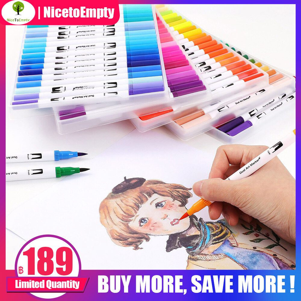 [NiceToEmpty] ชุดปากกาพู่กันสีน้ำ,ปากกาหัวพู่กันสองด้านจำนวน 24 สี ปากกามาร์คเกอร์  อุปกรณ์ศิลปะ อุปกรณ์ระบายสี
