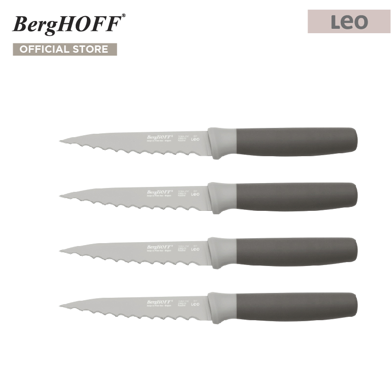BergHOFF ชุดมีดสเต๊กสแตนเลสสตีลเคลือบเซรามิค Non-Stick 4 ชิ้น รุ่น Leo มีความคม 11.5 ซม. สีเทา 3950046 ราคา 845 บาท*ส่งฟรี