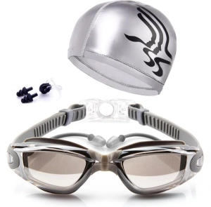 สินค้า แว่นตาว่ายน้ำ ชุด 4 ชิ้น ชุดแว่นตาว่ายน้ำ ผู้หญิง ผู้ชาย Anti FOG UV ป้องกันการเล่นเซิร์ฟ การว่ายน้ำ Goggles Professional แว่นตากันน้ำ พร้อม หมวกว่ายน้ำ ที่อุดหู ที่อุดจมูก – INTL