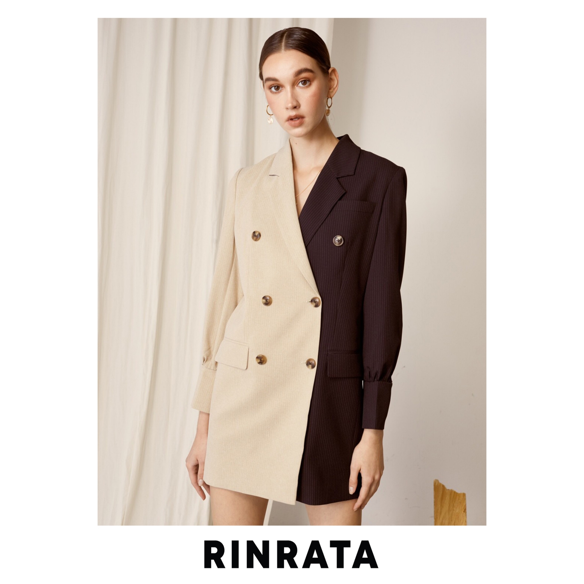 RINRATA - Dinah Dress Suit dress เดรส เดรสผู้หญิง สูท สูทผู้หญิง ชุดแซค ตัดต่อ สองสี เบจ และ น้ำเงิน ปลายแขนจั๊มรูด ชุดผู้หญิง ชุดทำงาน ชุดไปงาน ราคา 8,590 บาท*ส่งฟรี