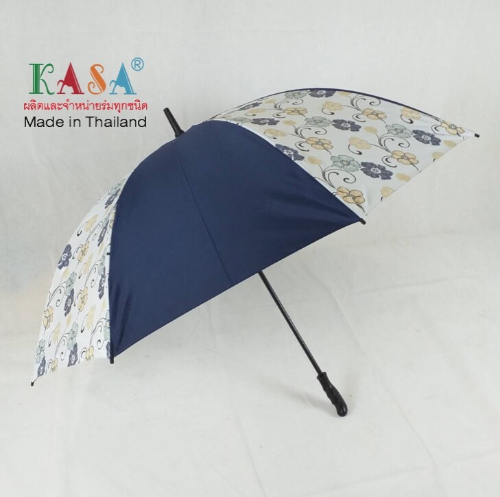 ร่มกอล์ฟ ร่ม 30นิ้ว แกนเหล็ก มือกาง ผ้าสีพื้นสลับลายดอก ด้ามตรง ร่มกันแดด กันน้ำ ผลิตในไทย golf umbrella  รหัส 30143-5