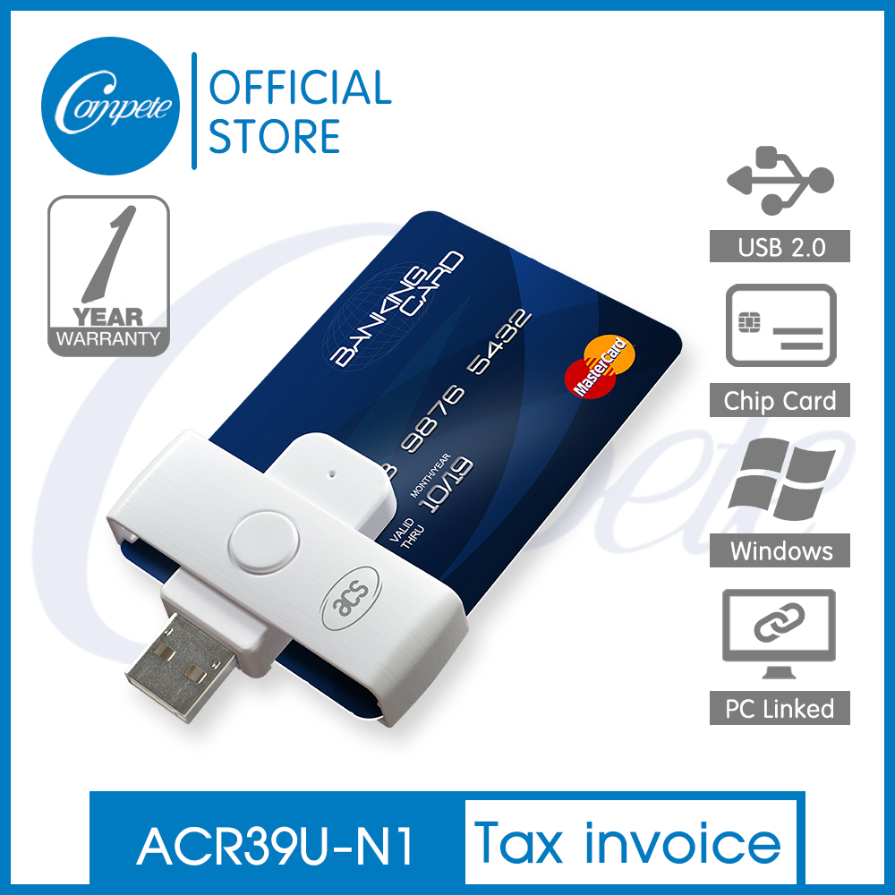 เครื่องอ่านบัตรประชาชน บัตรสมาร์ทการ์ด คุณภาพสูง แบบพกพา ACR39U-N1 ยี่ห้อ ACS เชื่อมต่อผ่านช่อง USB รับประกันสินค้า 1 ปี