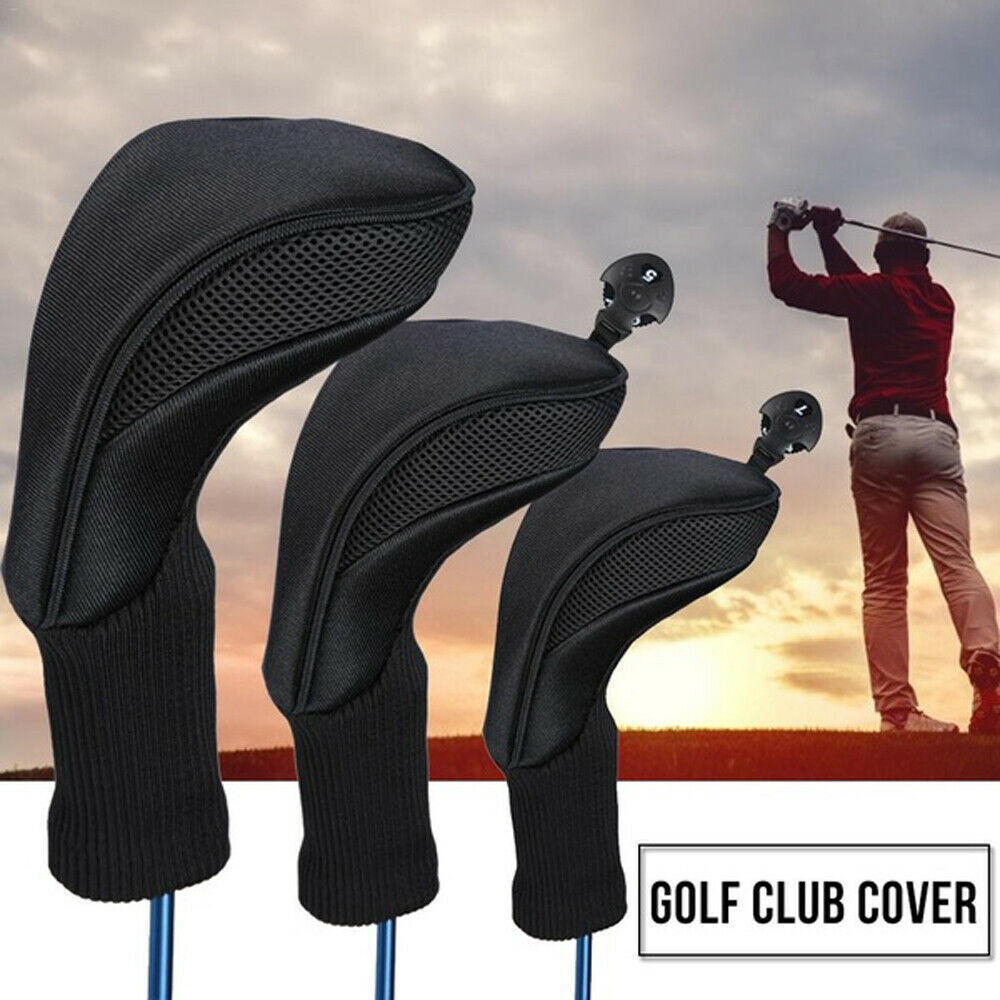 3Pcs Golf Club Head Covers Sets （ชุดไม้กอล์ฟ）Driver 1 3 5 Fairway Woods Headcovers Long Neck
