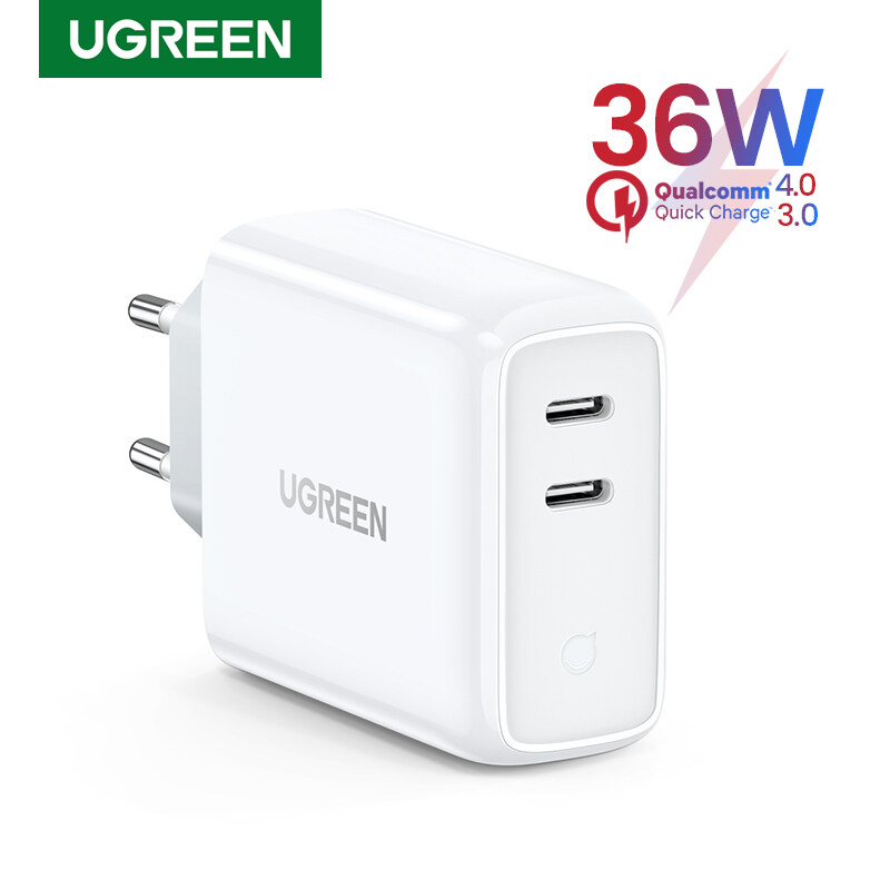 Ugreen 36W เครื่องชาร์จ USB แบบ Dual Type-C Quick Charge 4.0 3.0ประเภท C PD Fast ตัวชาร์จไฟสำหรับ iPhone 12 Mini/iPhone 12/ 12 Pro/ 12 Pro Max/สำหรับ iPhone 11เครื่องชาร์จ USB QC 4.0 3.0ที่ชาร์จแบตเตอรี่โทรศัพท์