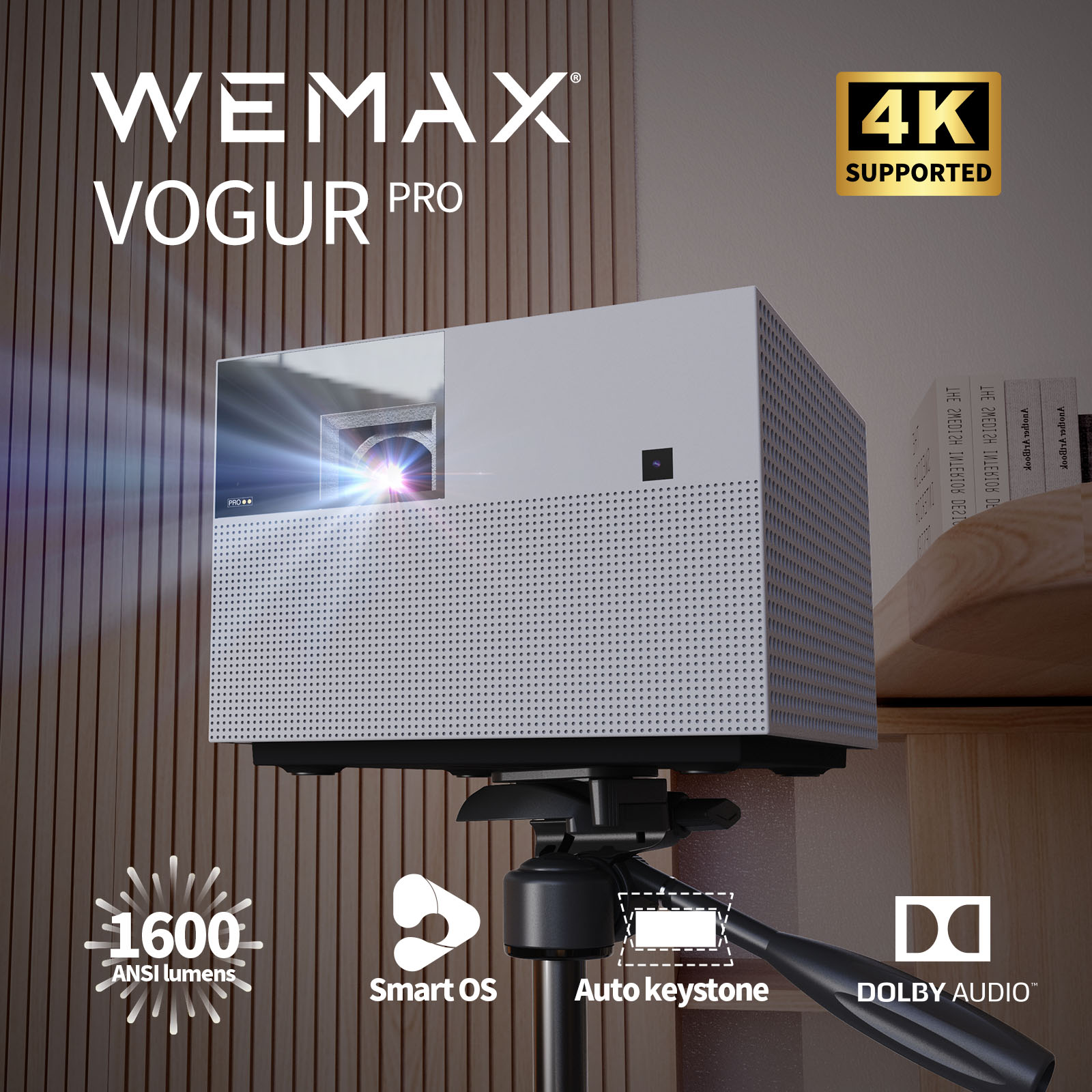 WEMAX VOGUEPro 1080P FHD Projector Home Cinema Projector 1600 ANSI Lumens 4K Supported Projector DOLBY AUDIO & dts-HD Auto Focus ราคา 32,999 บาท*ส่งฟรี
