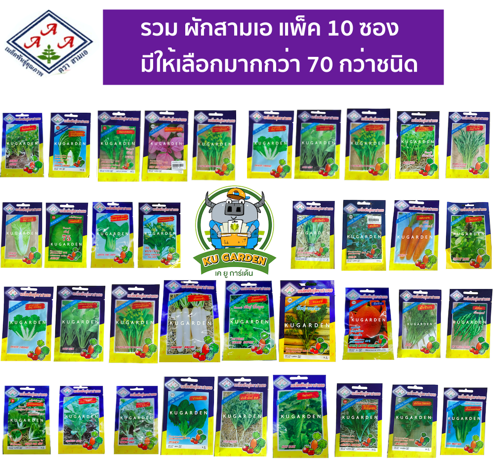 AAA-ม้ารุ้ง 🇹🇭 รวมผักสามเอ ผักซอง สามเอ *แพ็ค10ซอง* 100กว่าชนิด *เพียงกดเพิ่มชนิดลงรถเข็น* ผักโขม ยี่หร่า คึ่นฉ่าย กะหล่ำดอก ผักกาดหัว