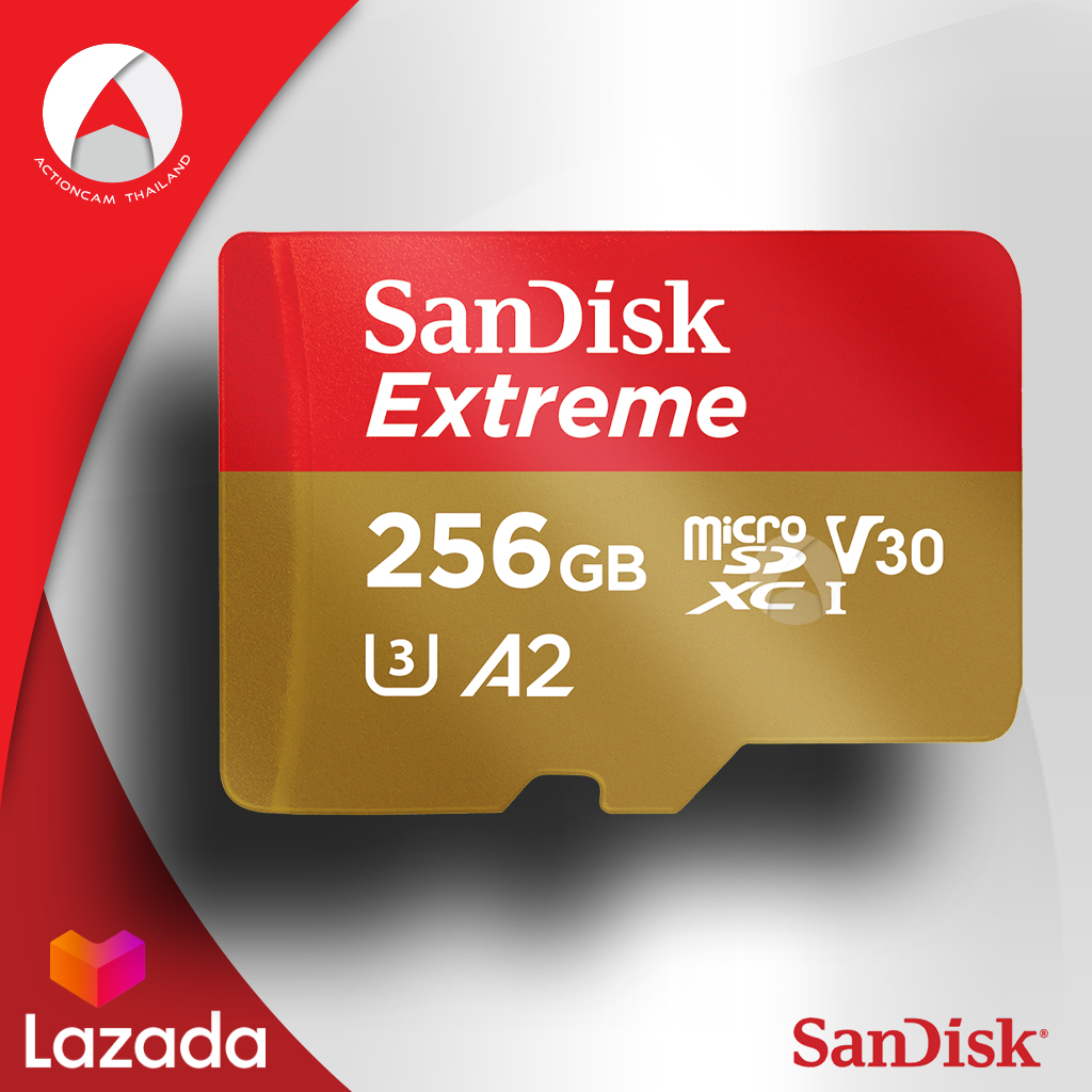 SANDISK MICRO SD EXTREME CARD 256GB A2 รุ่นใหม่ SDXC U3 Speed อ่าน 160mb/s เขียน 90mb/s (SDSQXA1_256G_GN6MA) ไมโครเอสดี การ์ด แซนดิส เมมโมรี่ ใส่ แท็บเล็ต โทรศัพท์ มือถือ Samsung กล้องแอคชั่น Action Camera การรับประกันโดย Synnex แบบ Lifetime (สีแดง ทอง)