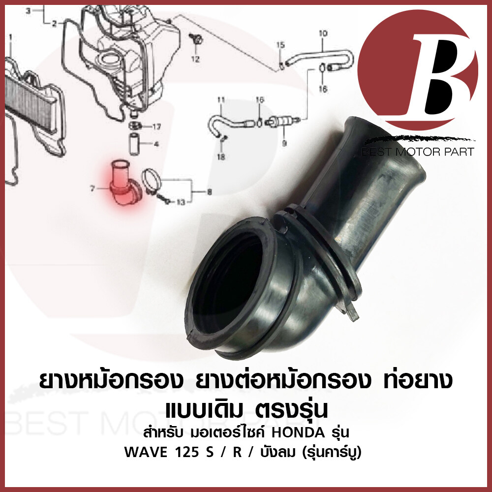 ยางหม้อกรอง ยางต่อหม้อกรอง คาร์บู เดิม สำหรับมอเตอร์ไซค์ HONDA รุ่น WAVE 125 s 125 r 125 x เวฟ 125 บังลม (คาร์บู) เดิม ราคา 30 บาท*ส่งฟรี