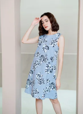 New!! ชุดให้นม Milin Dress: Blue Freesia