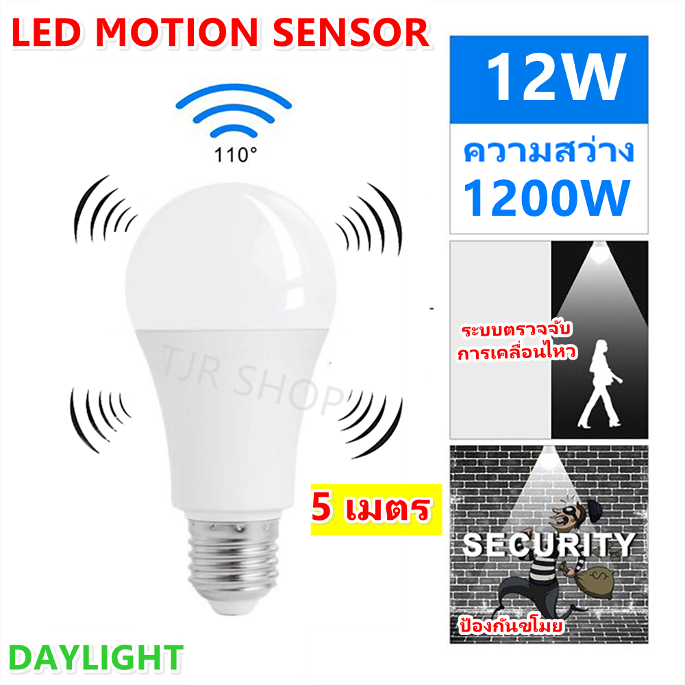 ⏰รุ่นใหม่ ไฟเปิด-ปิด อัติโนมัติ⏰ TJR หลอดไฟ Led ตรวจจับความเคลื่อนไหว ขนาด 12w 18W (เลือกเกลียว E27 / B22) แสงขาว Day Light หลอดไฟ อัจฉริยะ สว่างมาก