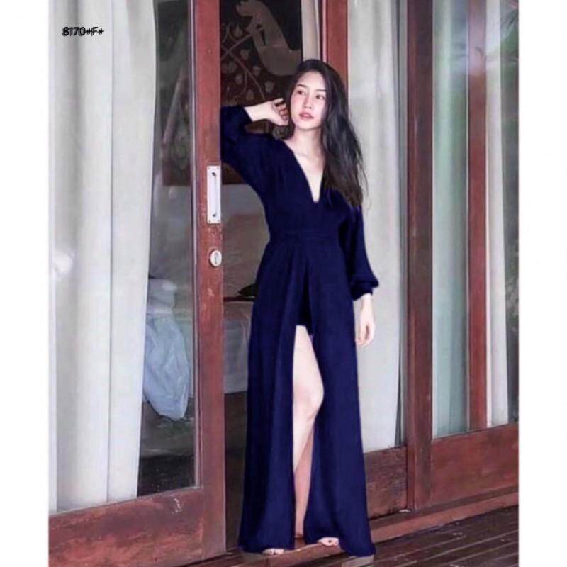 J8170 Jumpsuit จั้มสูทแต่งคลุมคล้ายเดรส *สินค้าวัดตามขนาดจริง กดสั่งซื้อได้เลย