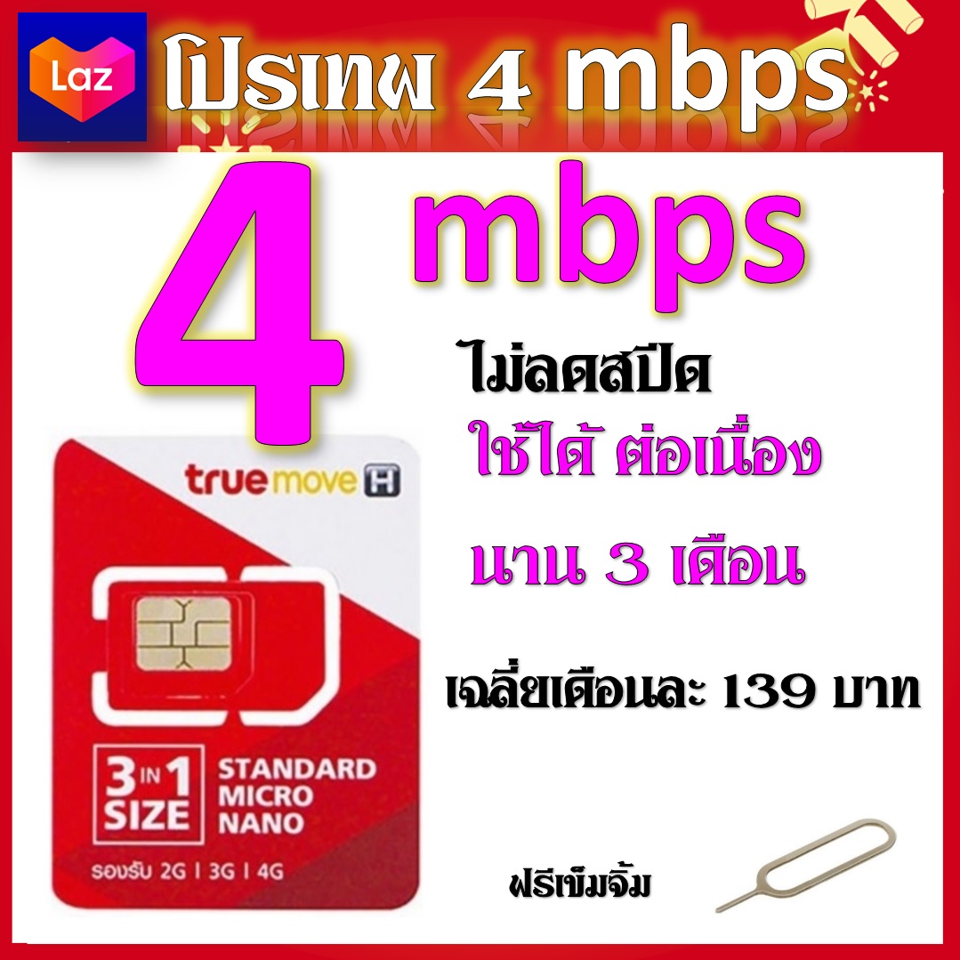 โปรเทพ 4 Mbps ไม่ลดสปีด เล่นไม่อั้น เล่นได้ทุกจจังหวัด แถมฟรีเข้มจิ้มซิม