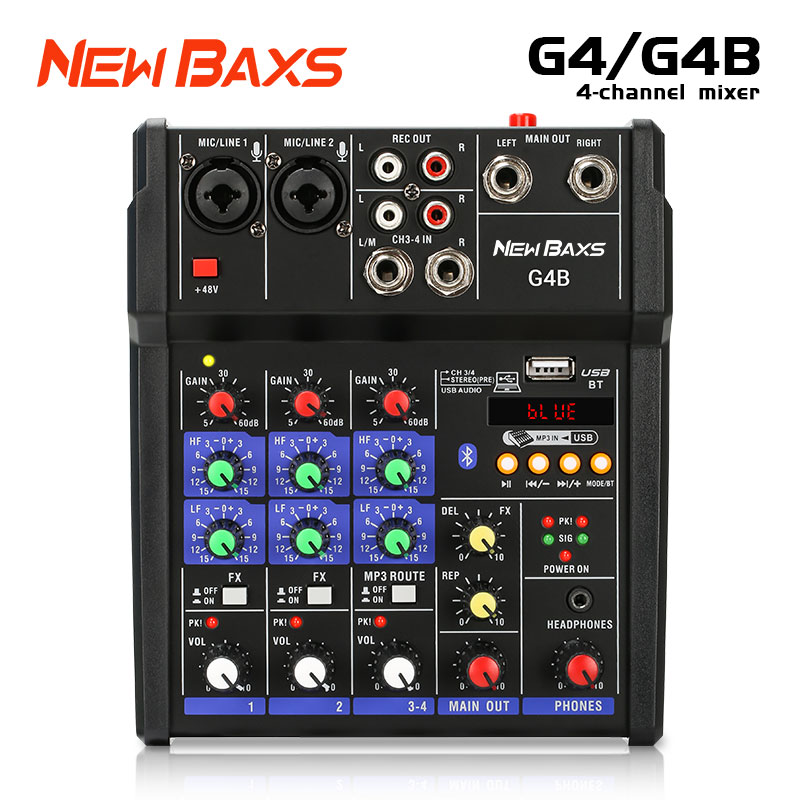 Newbaxs g4b/G4 4 channel Professional mixer 48V Phantom switch, echo effect, support pc/usb/ MP3/Bluetooth playback, DJ mixer KTV bar party studio music band ราคา 690 บาท*ส่งฟรี