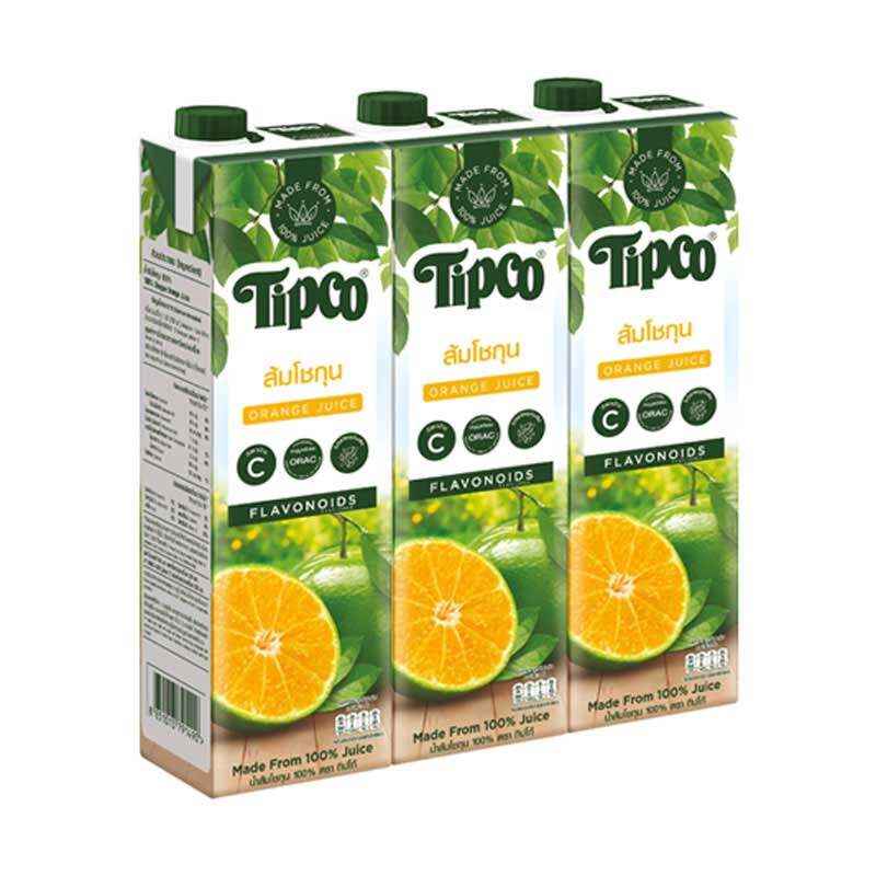 ทิปโก้ น้ำส้มโชกุน 100% ขนาด 1000 มล. แพ็ค 3 กล่อง