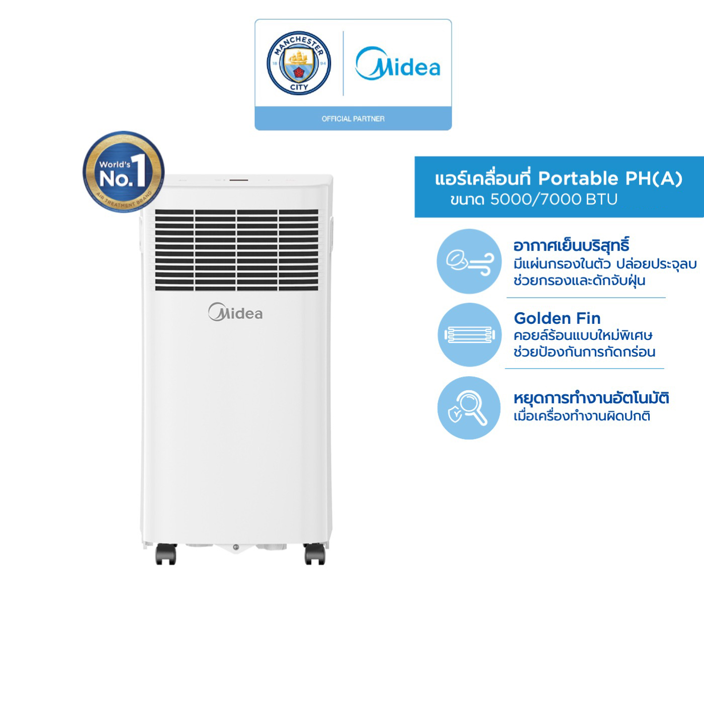 Midea แอร์เคลื่อนที่ไมเดีย Portable PH(A) ขนาด 5000/7000 BTU