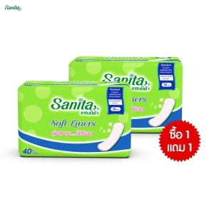 สินค้า [พิเศษ!! ซื้อ1แถม1] Sanita Pantiliner Soft liners 40s / แซนนิต้า แผ่นอนามัย ซอฟท์ ไลเนอร์ ยาว16ซม. บรรจุ 40ชิ้น/ห่อ