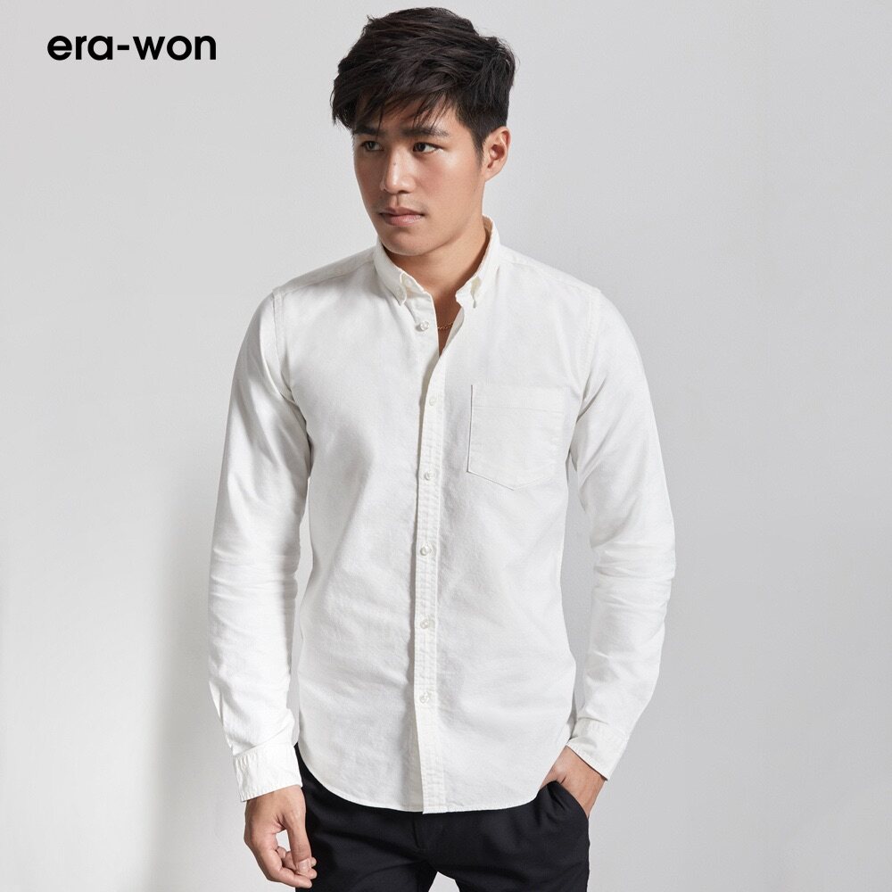 era-won เสื้อเชิ้ต ทรงสลิม Oxford Shirt สีขาวครีม (Creamy White)